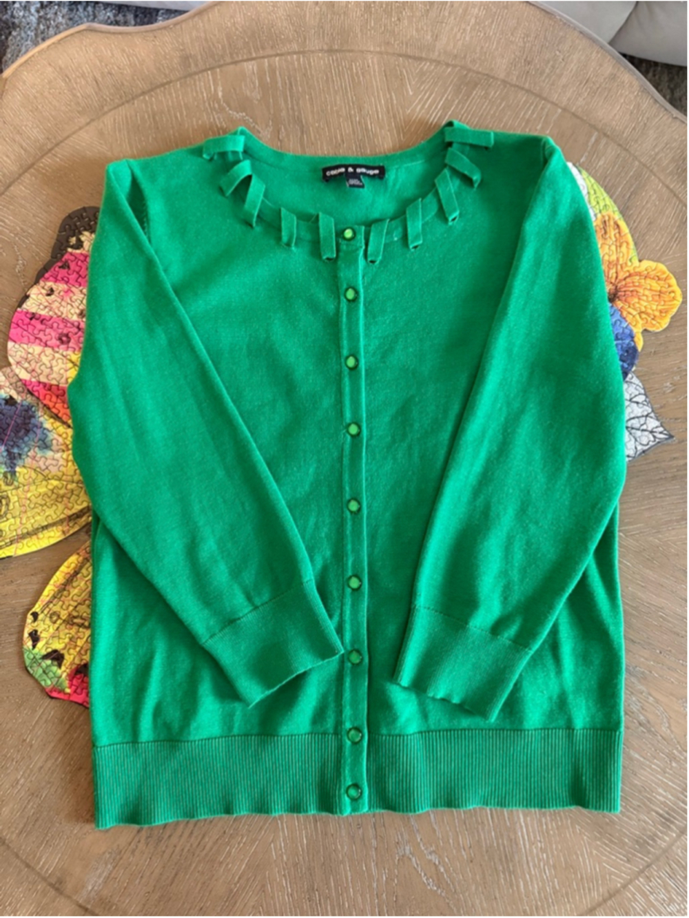 Women's Cable & Gauge Green Cardigan Sweater M - Picture 2 of 5